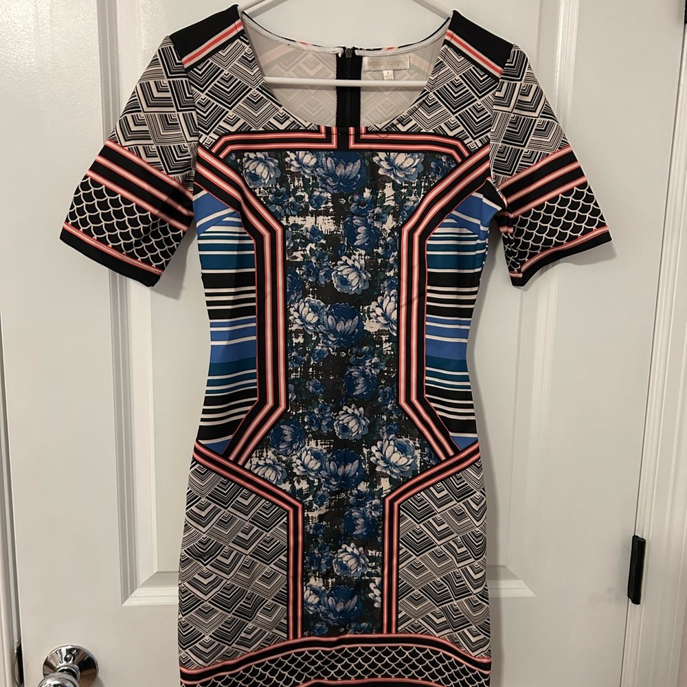 Jealous Tomato Mixed Print Bodycon Dress Size S Floral Geometric Mini